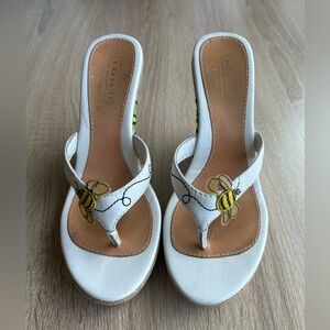 Coach White Leather Bee Embellished Thong Mules